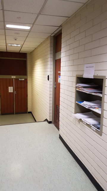 Basement assignment boxes by the rear entrance of B12 lecture theatre.