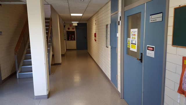 CAPS lab 124 facing the entrance to the physical sciences.