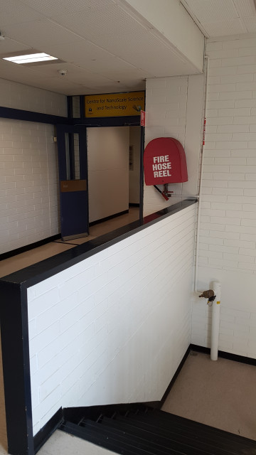 Centre for nanoscale science and technology southeast staircase entrance.