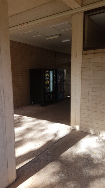 Cold beverage vending machine from Social Sciences North courtyard