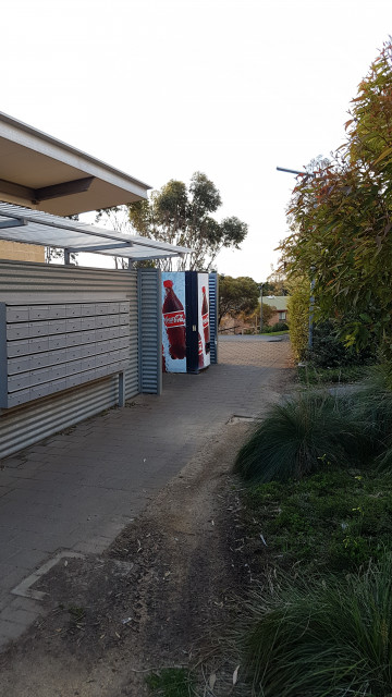 Cold beverage vending machine on the corner of the Community Centre.