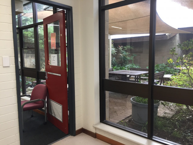 Common room entrance and courtyard