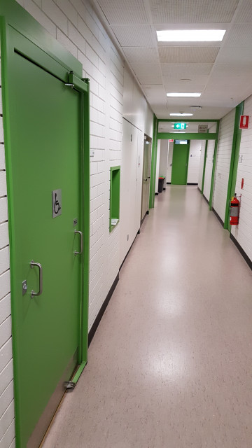 Disabled toilet facing the northeast corner.