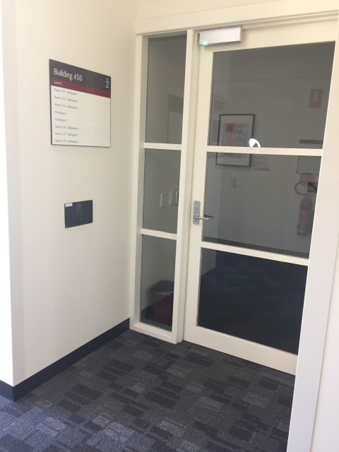 Door requiring a key card to enter