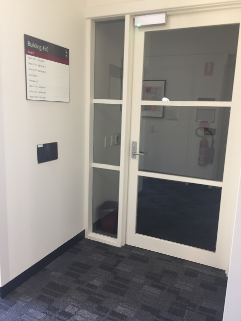 Door requiring key card access.