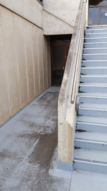 External staircase hidden entrance to north theater 3