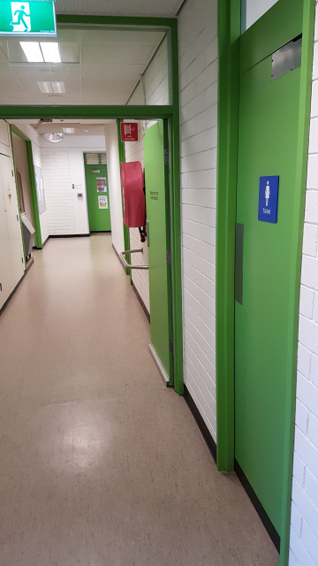 Female toilet facing the southwest corner.