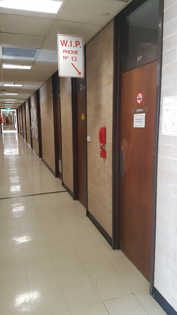 Female toilet from the elevator hallway
