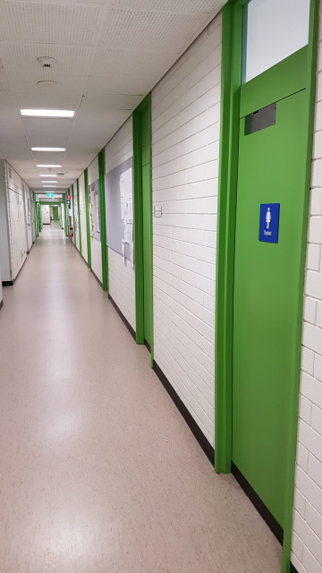Female toilets from the corner of the building.