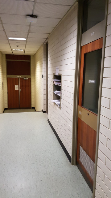 Female toilets in the basement near the rear entrance of lecture theatre B12.