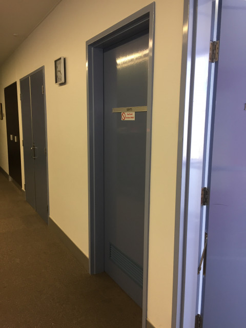 First door on the right at the top of the stairs