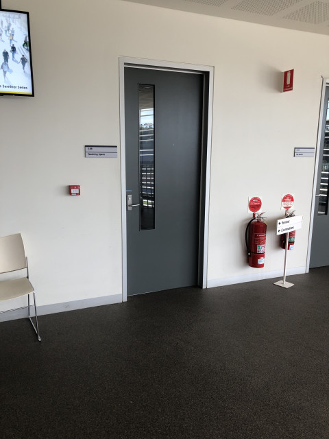 From elevator side stairs