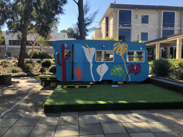 Front view and entrance of caravan
