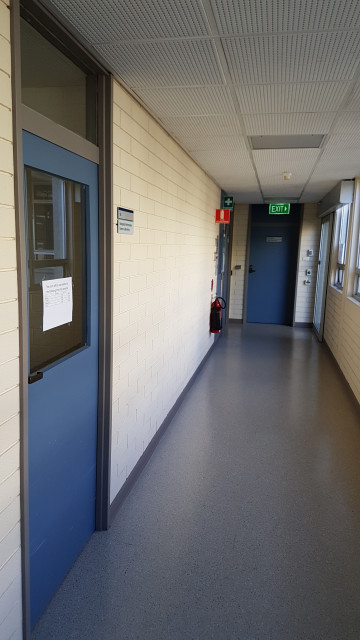 Geospatial information science laboratory near the courtyard entrance. Door 1