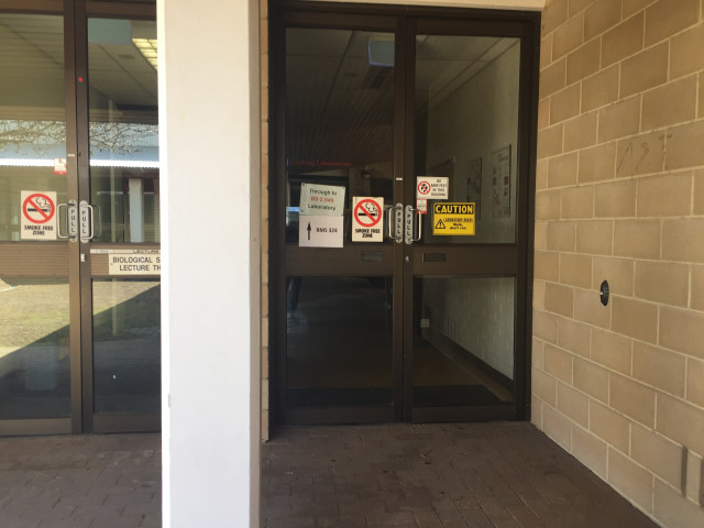 Glass doors off the BS courtyard
