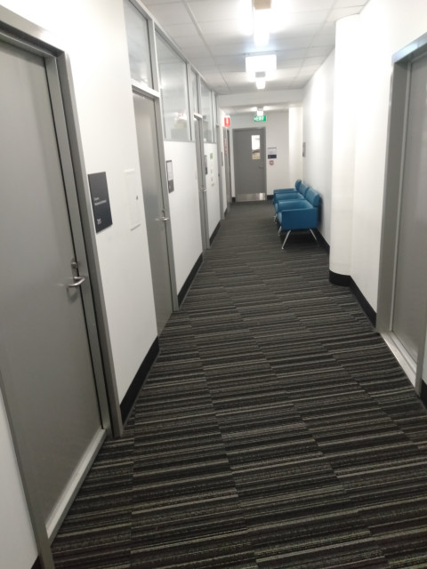 Hallway containing offices