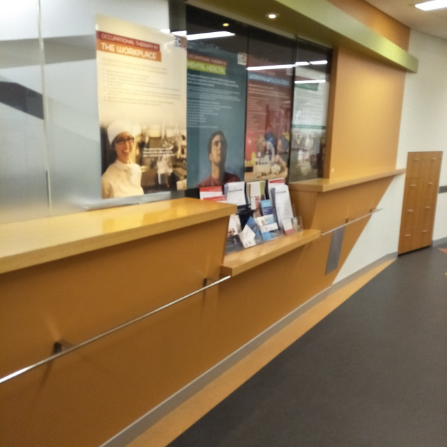Help desk containing flyers and brochures for students