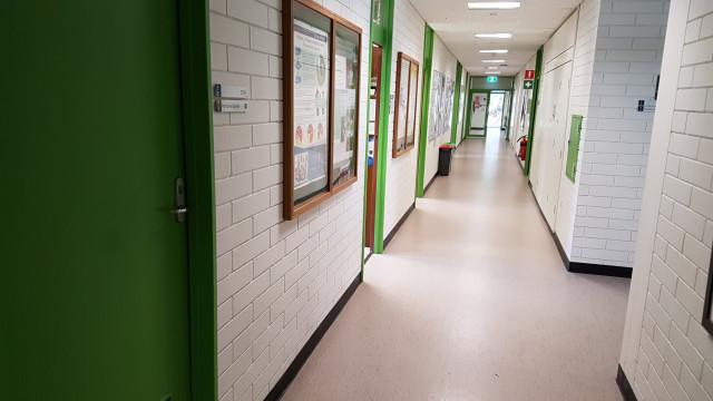 Inside the Centre for nanoscale science and technology hallway from west entrance.