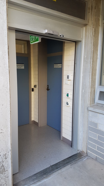 Lecture theatre 103 from the courtyard entrance. Door 2