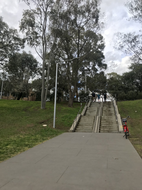 Located at top of stairs, College Walk