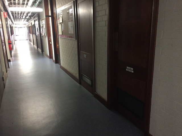 Looking down the west hallway