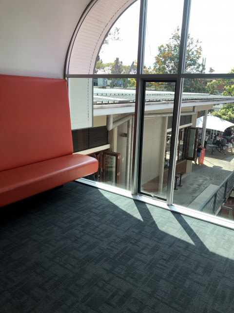 Lounge area with food court view