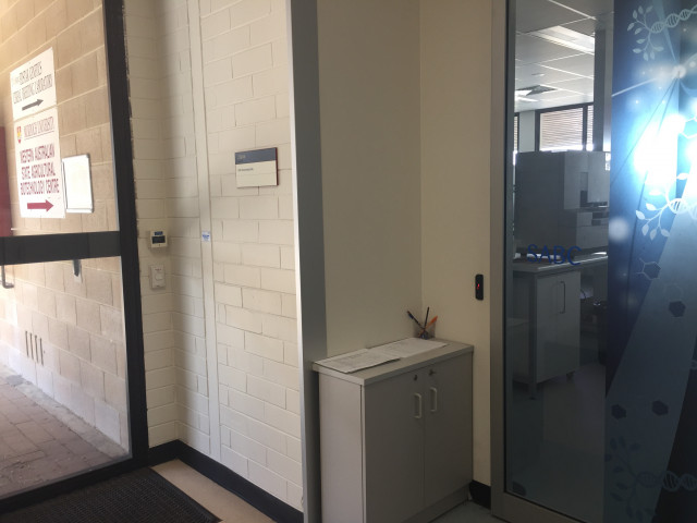 Main entrance through glass doors