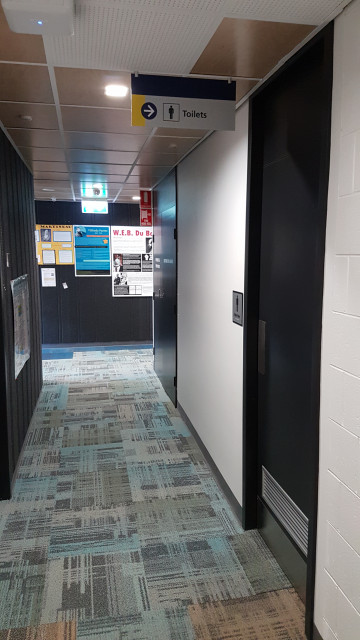Male toilet facing northeast corner.