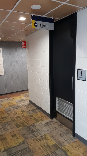 Male toilet facing the northeast corner