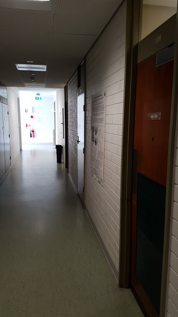 Male toilet facing the southeast corner of the building.