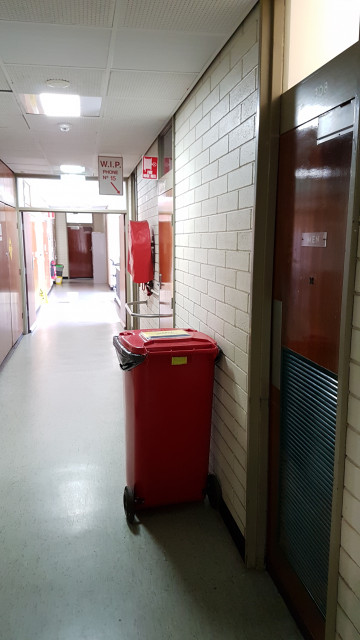 Male toilet facing the southeast staircase.