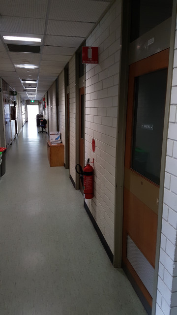 Male toilets looking down the north corridor.