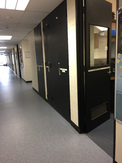 On the right side of the hallway