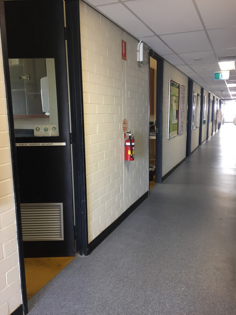 Opposite the ice maker