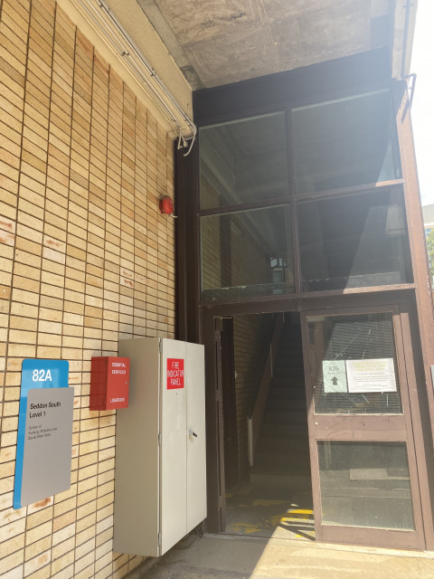 Posterior entry to the building