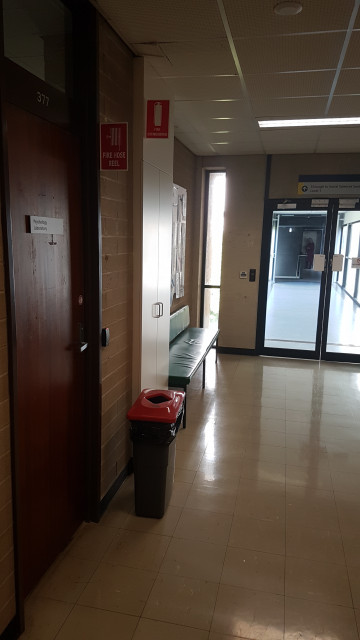 Psychology laboratory 377 and walkway to Social Sciences South