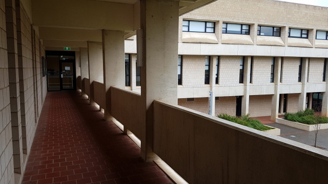 Reception entrance from east staircase and balcony.
