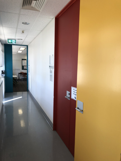 Red door on right side