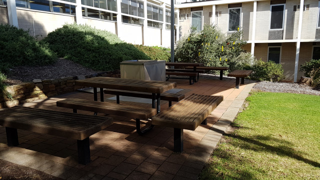 Seating in courtyard.