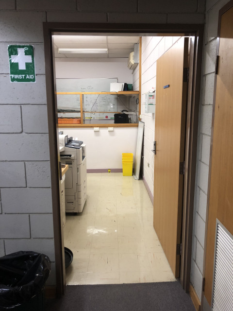 Second door on the left leads to the printing room
