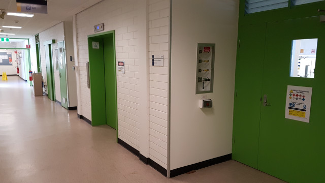 Senior instrumentation laboratory 224 beside the west elevator.
