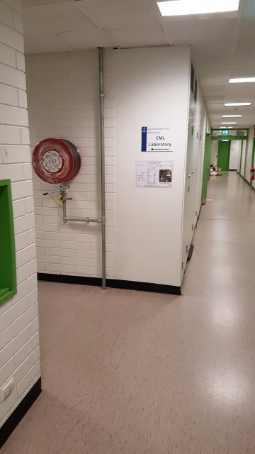 Sign in the north hallway directing towards CML labs.