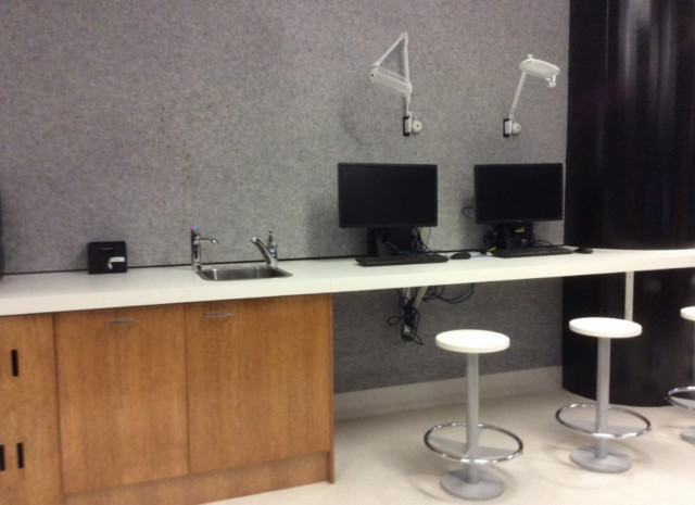 Sink next to computers