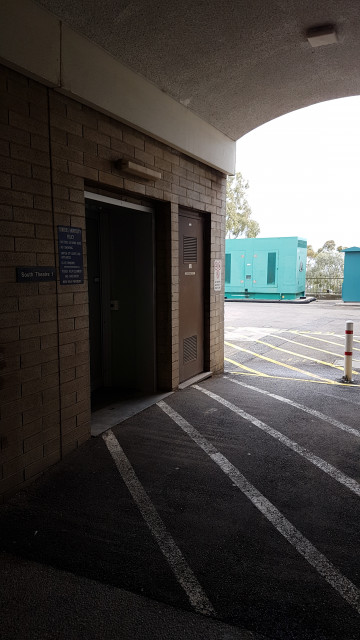 South theatre 1 side entrance beside car park 7