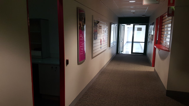 Staff offices 223-228 facing the engineering building entrance.