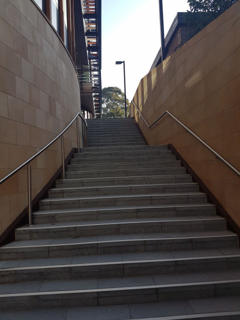 Outside, back stairs