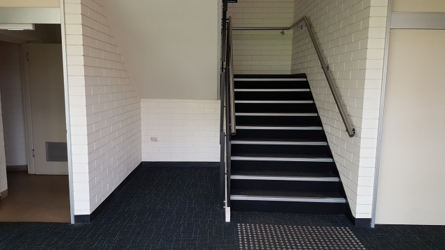 Stairs up to the theater upper entrance.