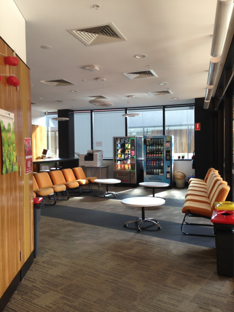 Snack and drink vending machines in the student common room