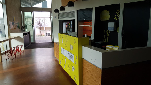 Student kitchen by the east entrance.