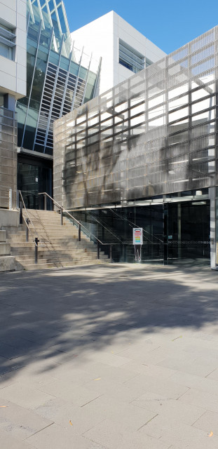 The education building from the lake side. On this side there are 2 entrances, to level 1 and 2